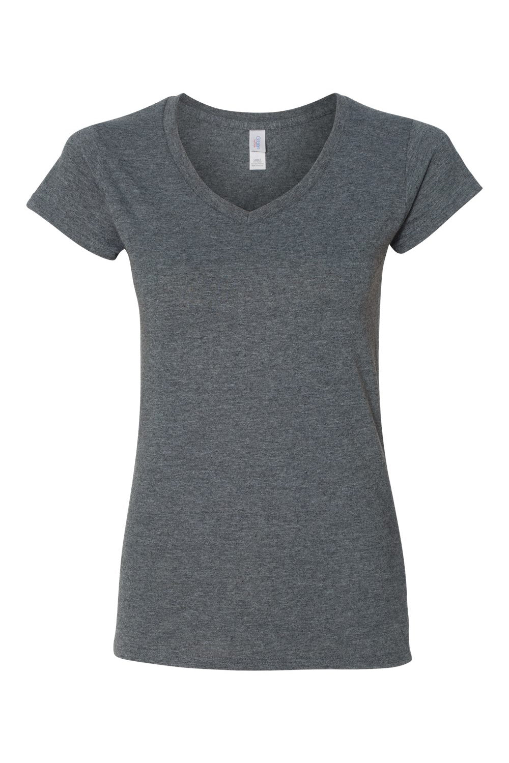 Gildan 64V00L/G64VL Womens Softstyle Short Sleeve V-Neck T-Shirt Heather Dark Grey Flat Front