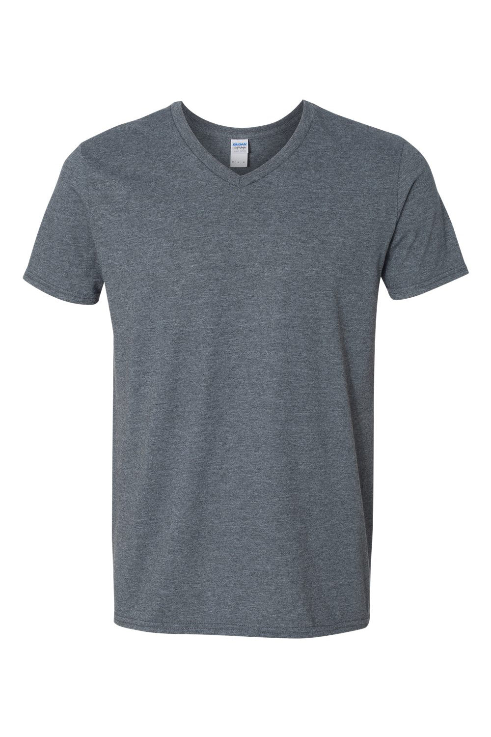 Gildan 64V00/G64V Mens Softstyle Short Sleeve V-Neck T-Shirt Heather Dark Grey Flat Front