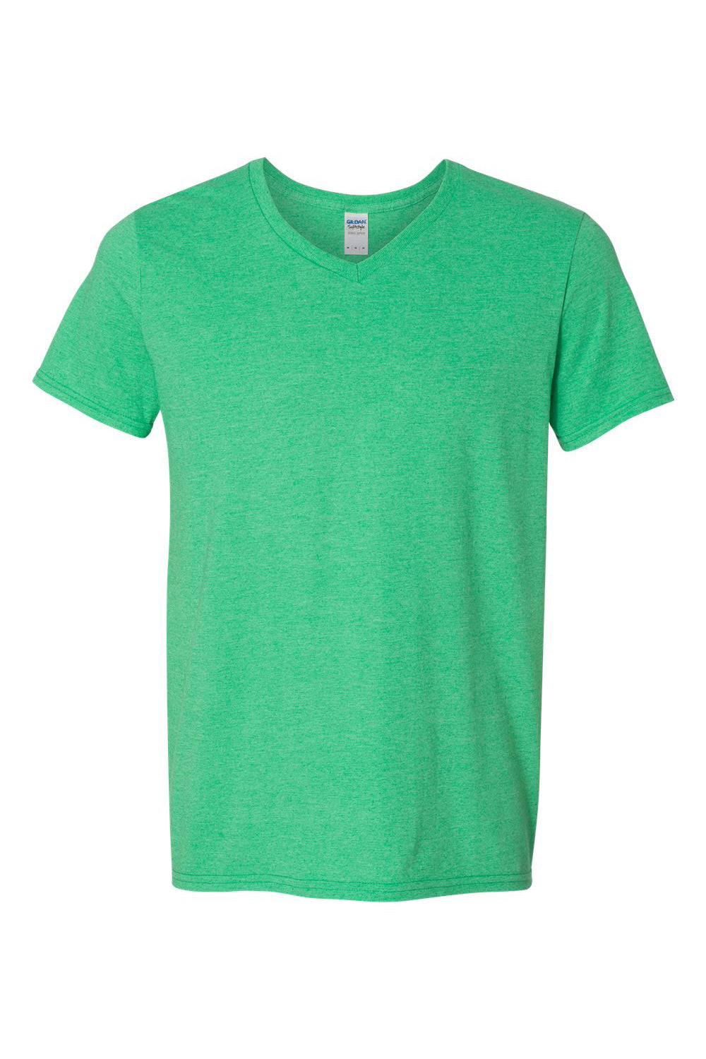 Gildan 64V00/G64V Mens Softstyle Short Sleeve V-Neck T-Shirt Heather Irish Green Flat Front