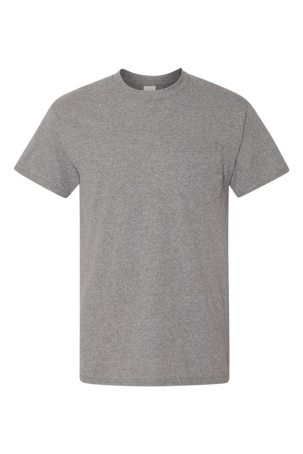 Gildan 8300/G830 Mens DryBlend Moisture Wicking Short Sleeve Crewneck T-Shirt w/ Pocket Heather Graphite Grey Flat Front