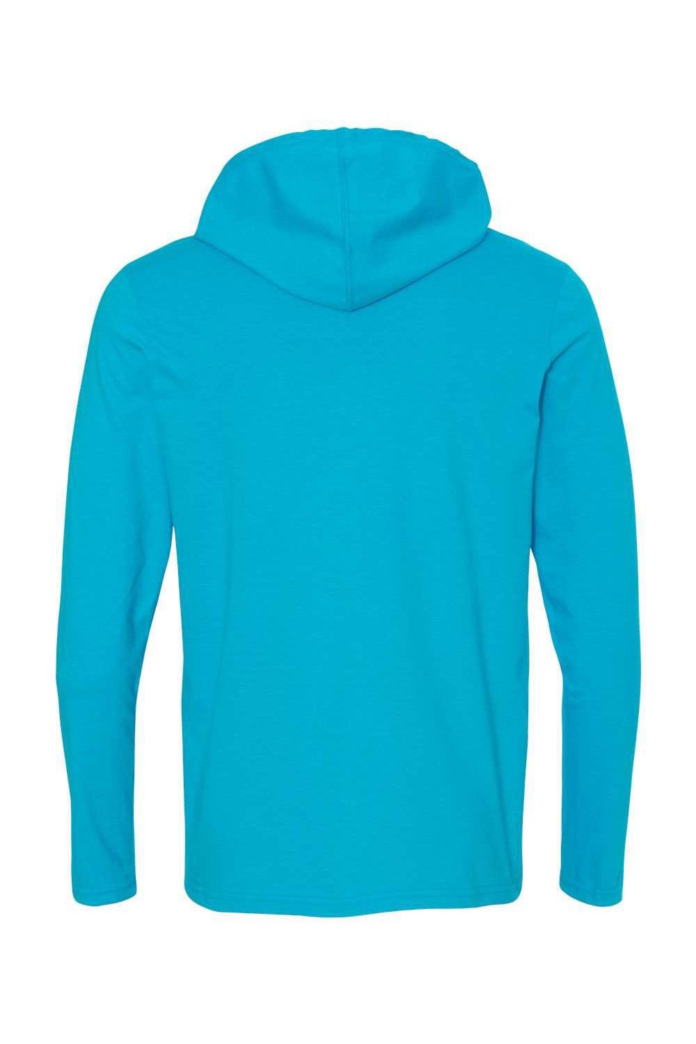 Gildan 987/987AN Mens Long Sleeve Hooded T-Shirt Hoodie Caribbean Blue/Dark Grey Flat Back