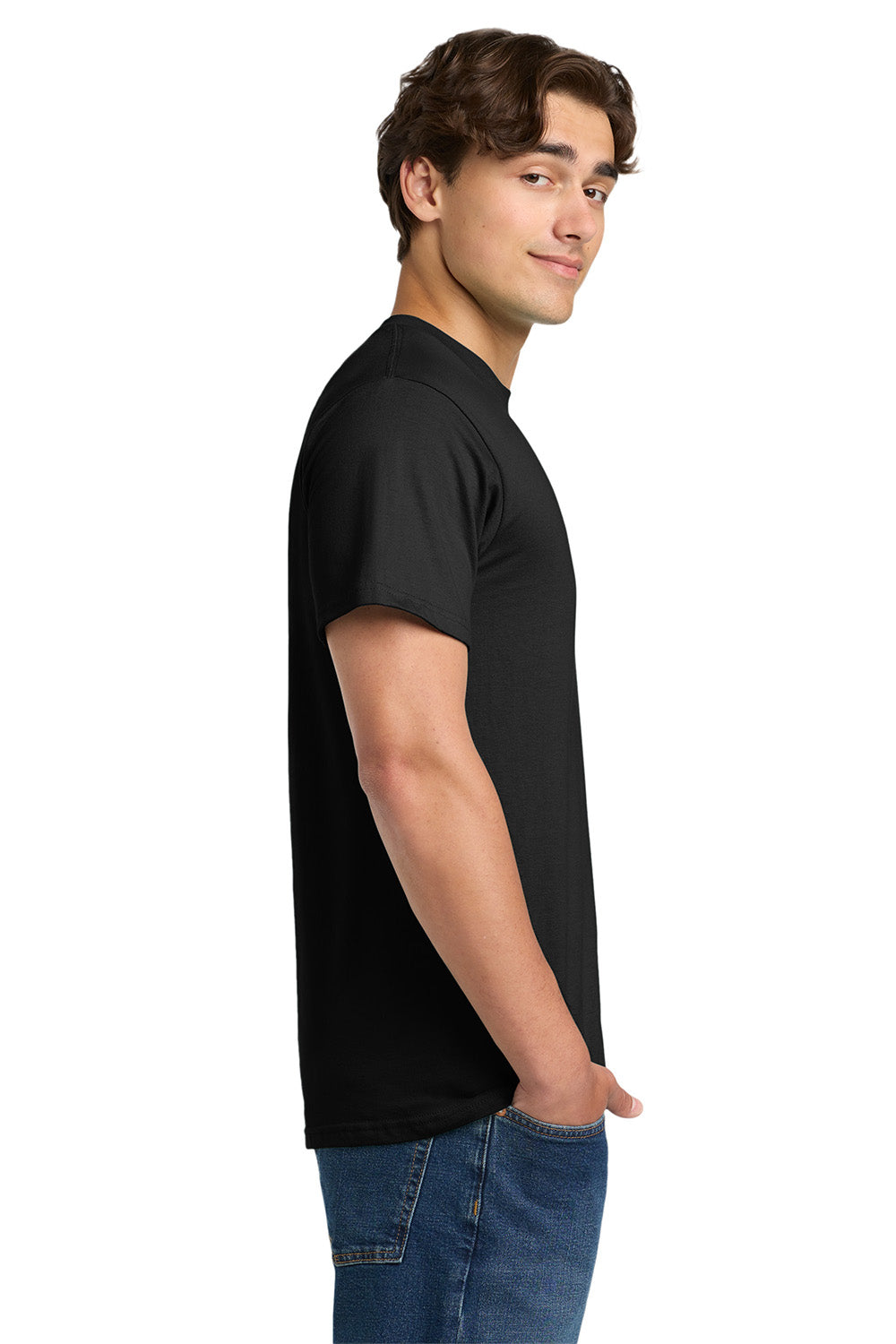 Gildan H000 Mens Hammer Short Sleeve Crewneck T-Shirt Black Model Side