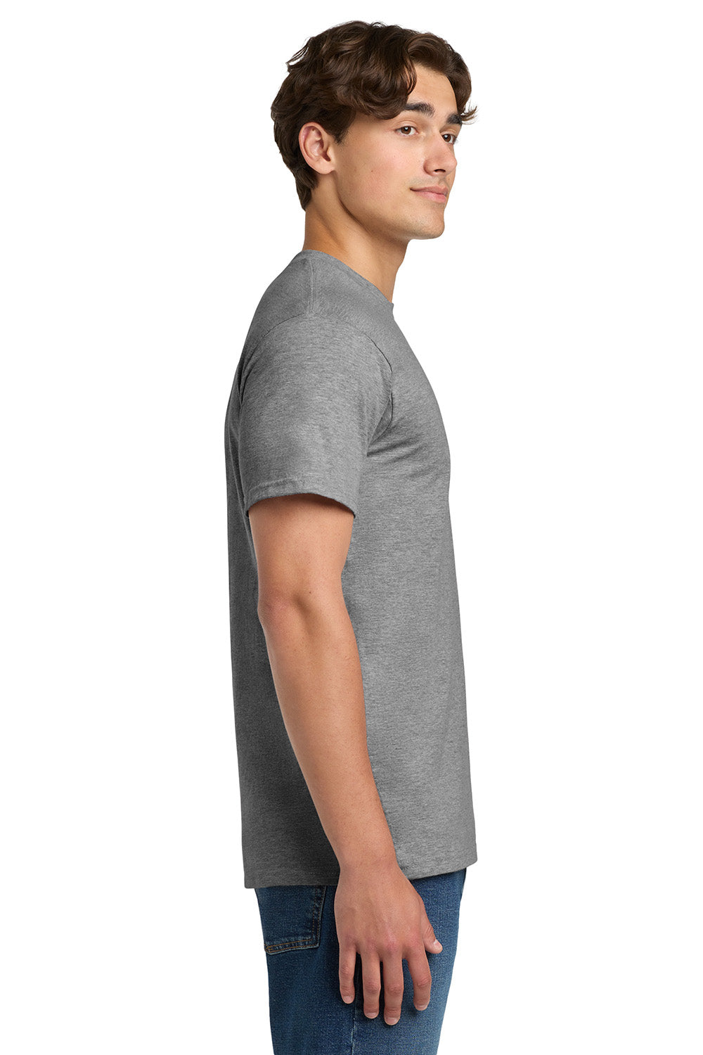 Gildan H000 Mens Hammer Short Sleeve Crewneck T-Shirt Heather Graphite Grey Model Side