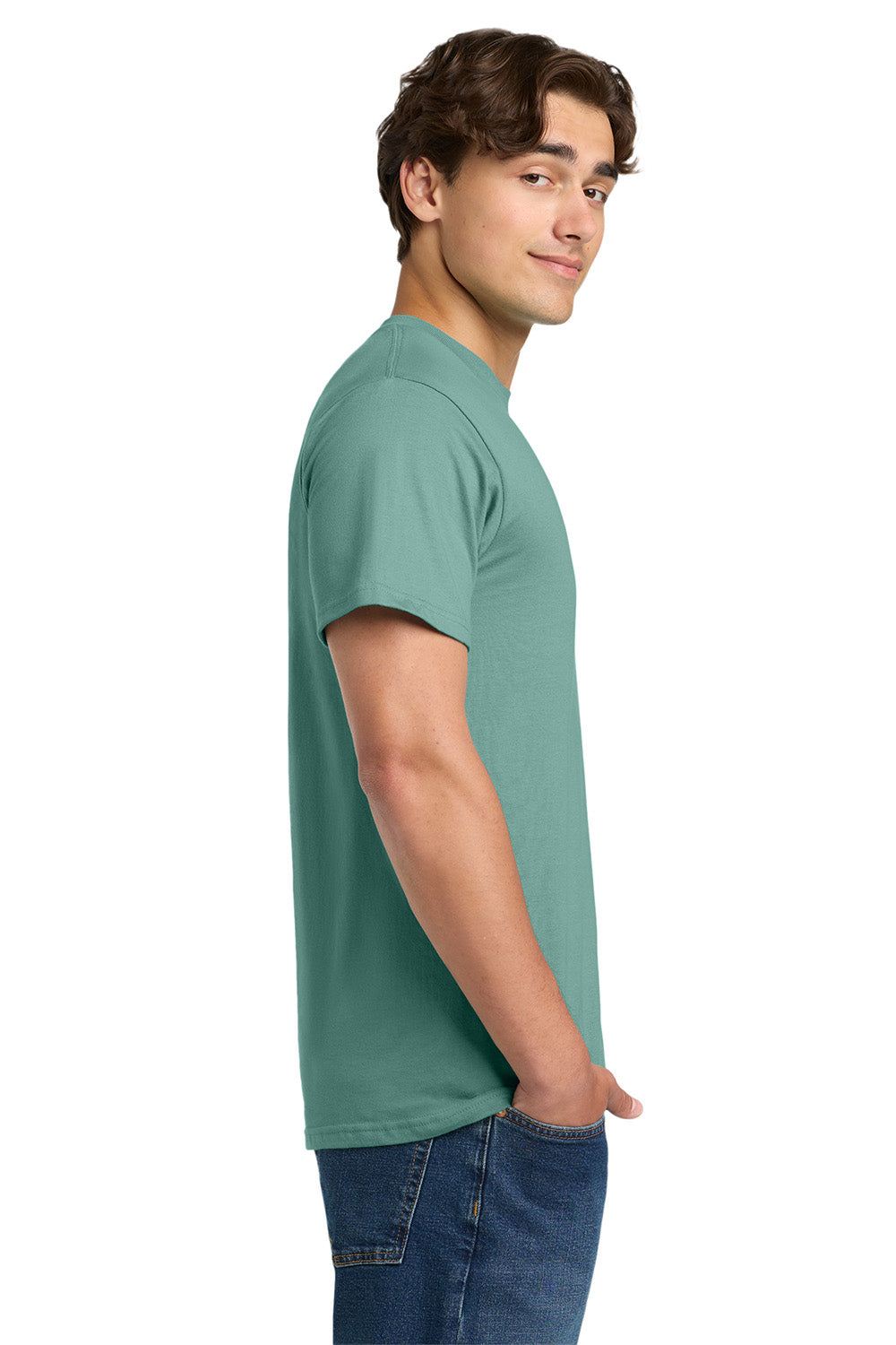 Gildan H000 Mens Hammer Short Sleeve Crewneck T-Shirt Seafoam Green Model Side