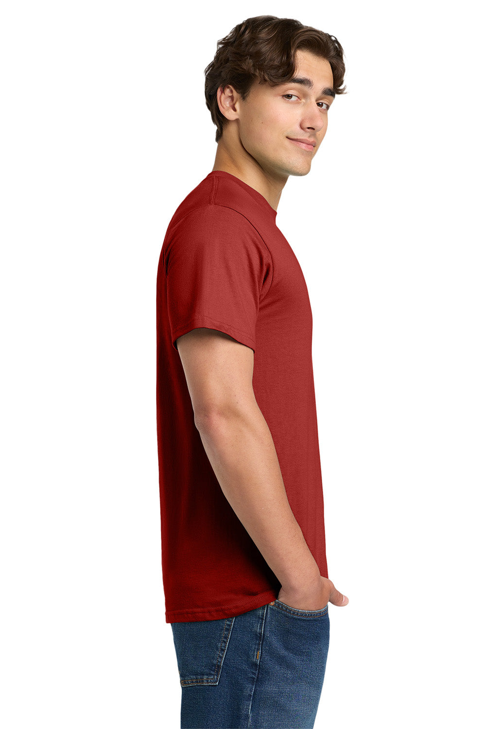 Gildan H000 Mens Hammer Short Sleeve Crewneck T-Shirt Sport Scarlet Red Model Side