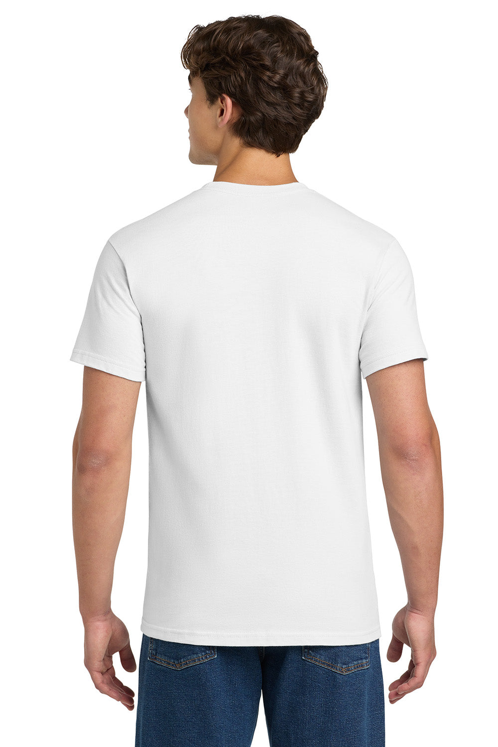 Gildan H000 Mens Hammer Short Sleeve Crewneck T-Shirt White Model Back