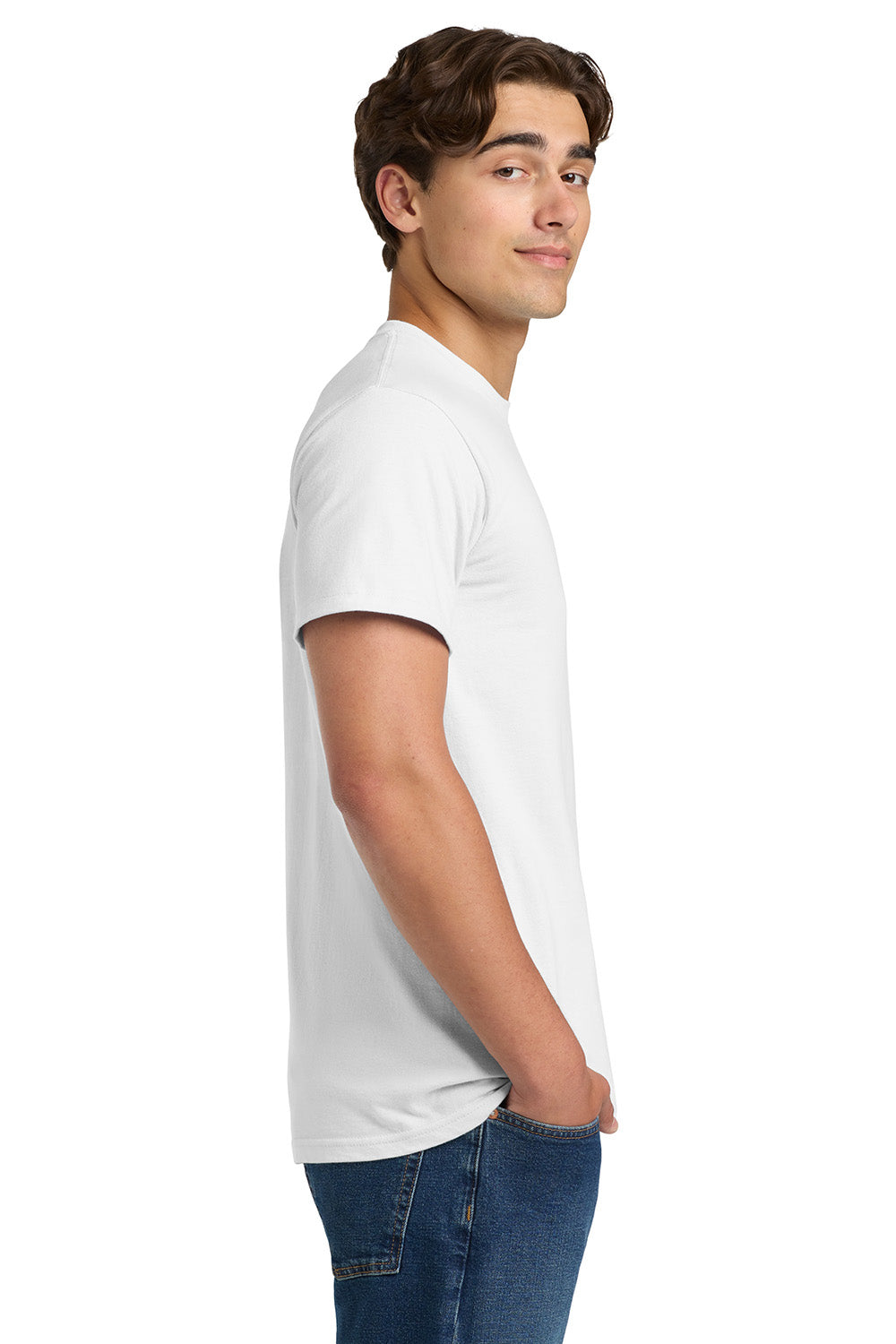 Gildan H000 Mens Hammer Short Sleeve Crewneck T-Shirt White Model Side