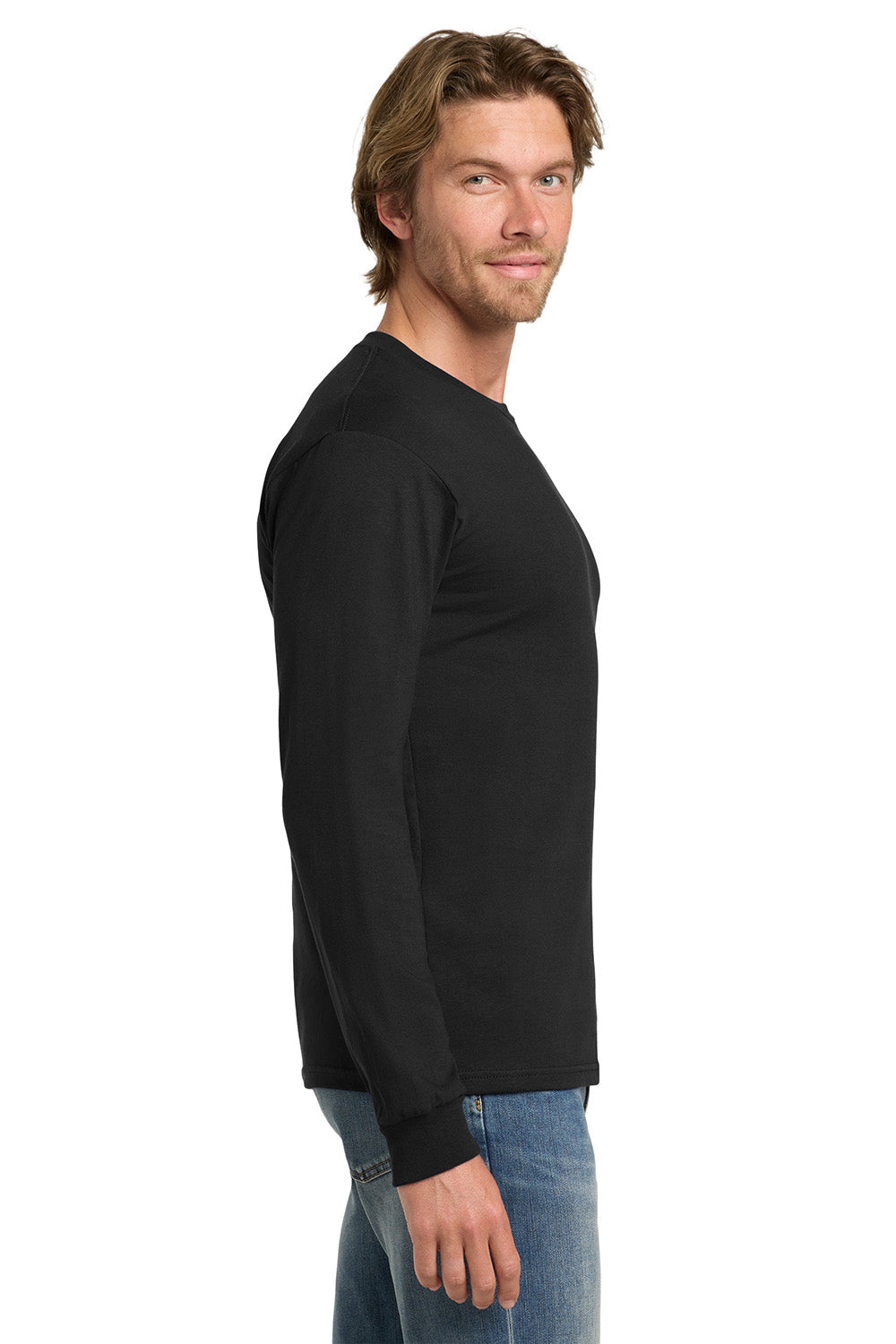 Gildan H400 Mens Hammer Long Sleeve Crewneck T-Shirt Black Model Side