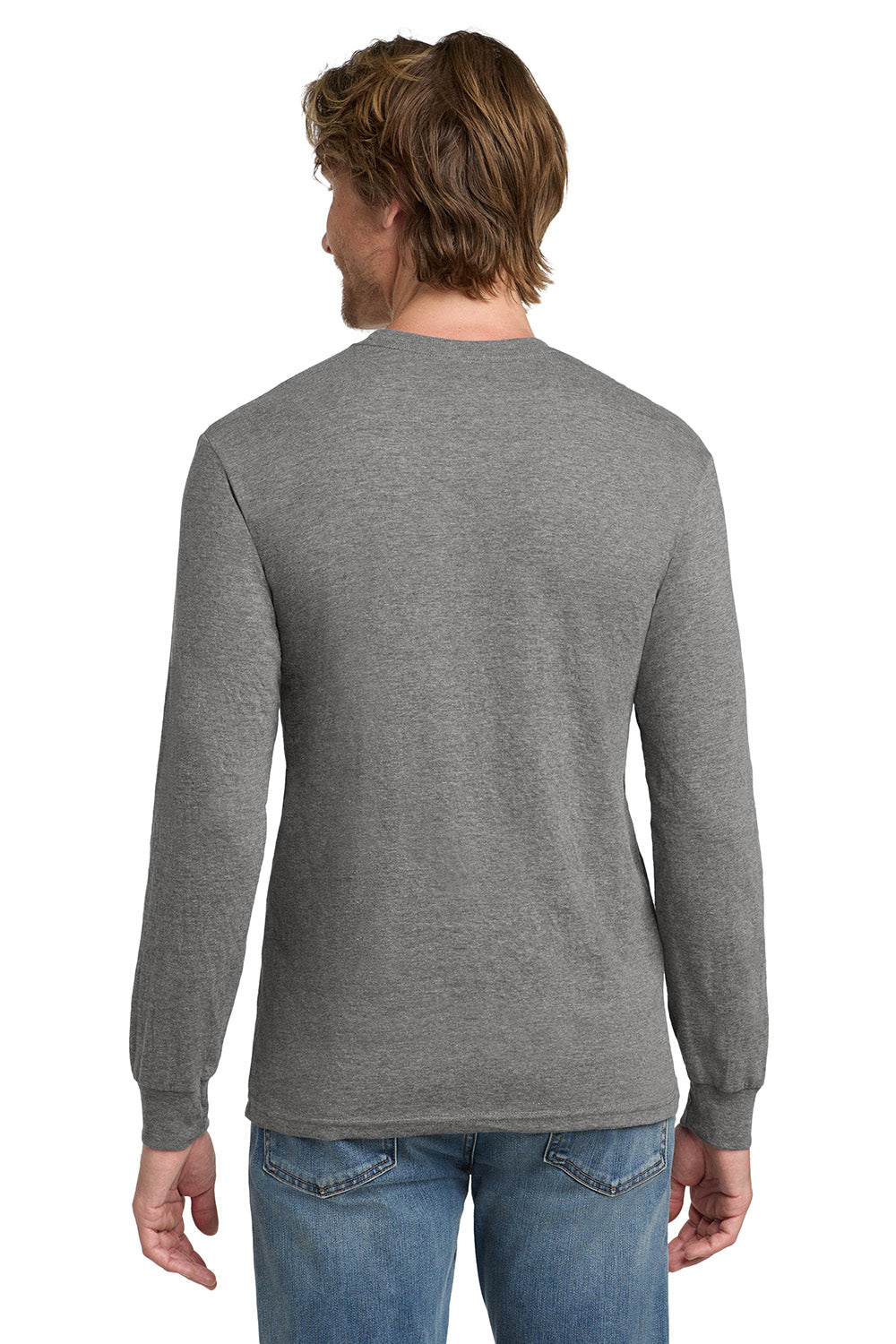 Gildan H400 Mens Hammer Long Sleeve Crewneck T-Shirt Heather Graphite Grey Model Back