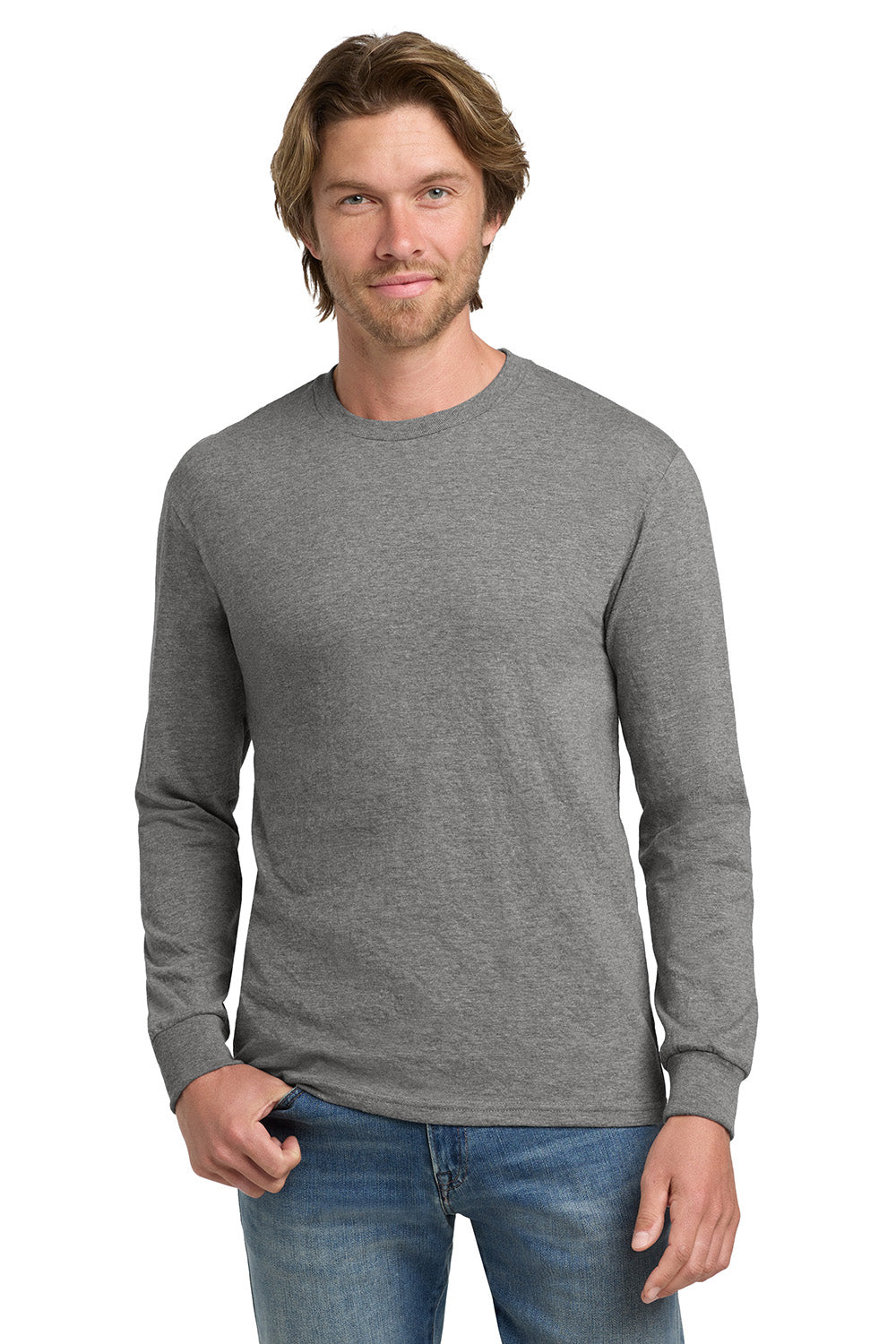 Gildan H400 Mens Hammer Long Sleeve Crewneck T-Shirt Heather Graphite Grey Model Front