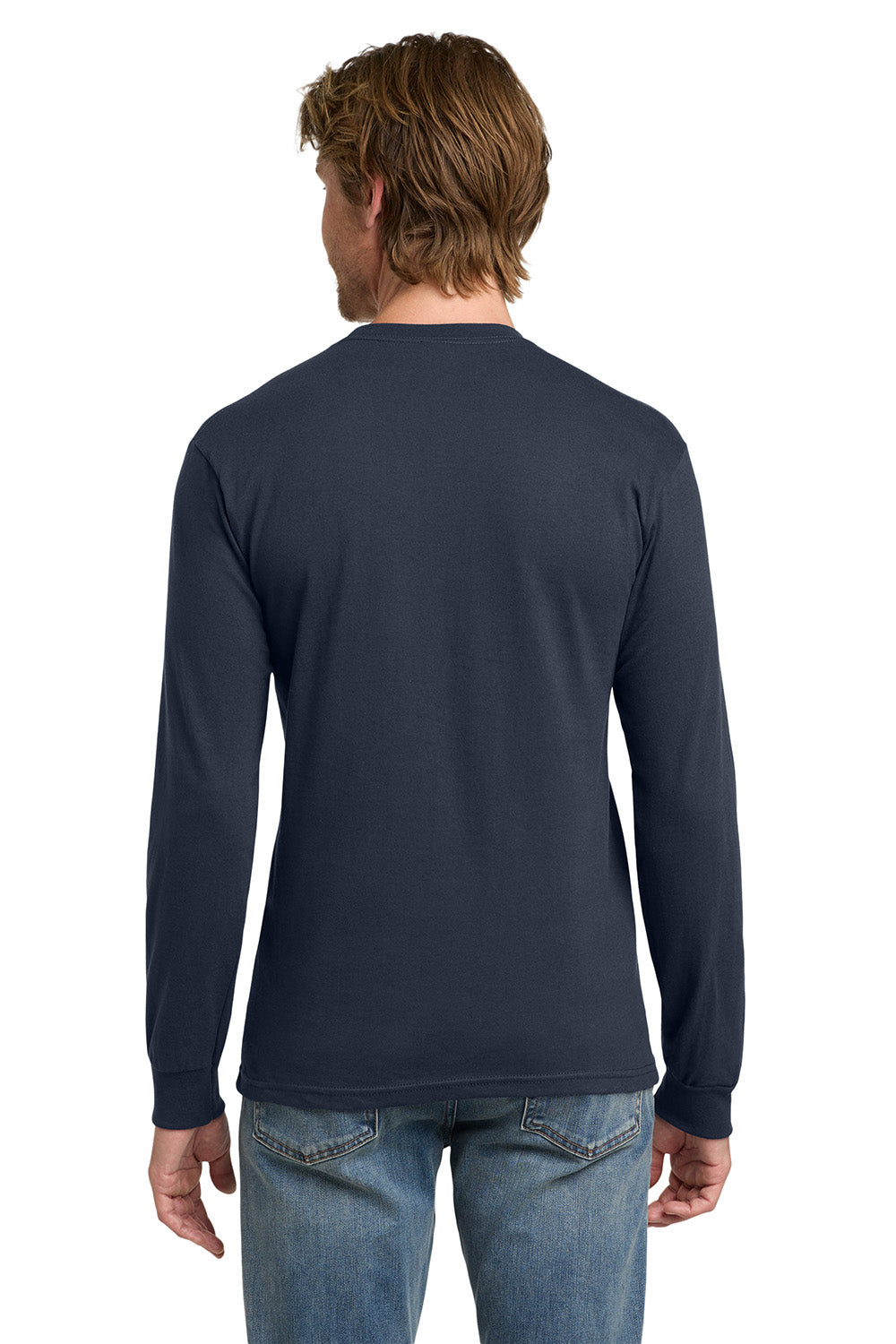 Gildan H400 Mens Hammer Long Sleeve Crewneck T-Shirt Sport Dark Navy Blue Model Back