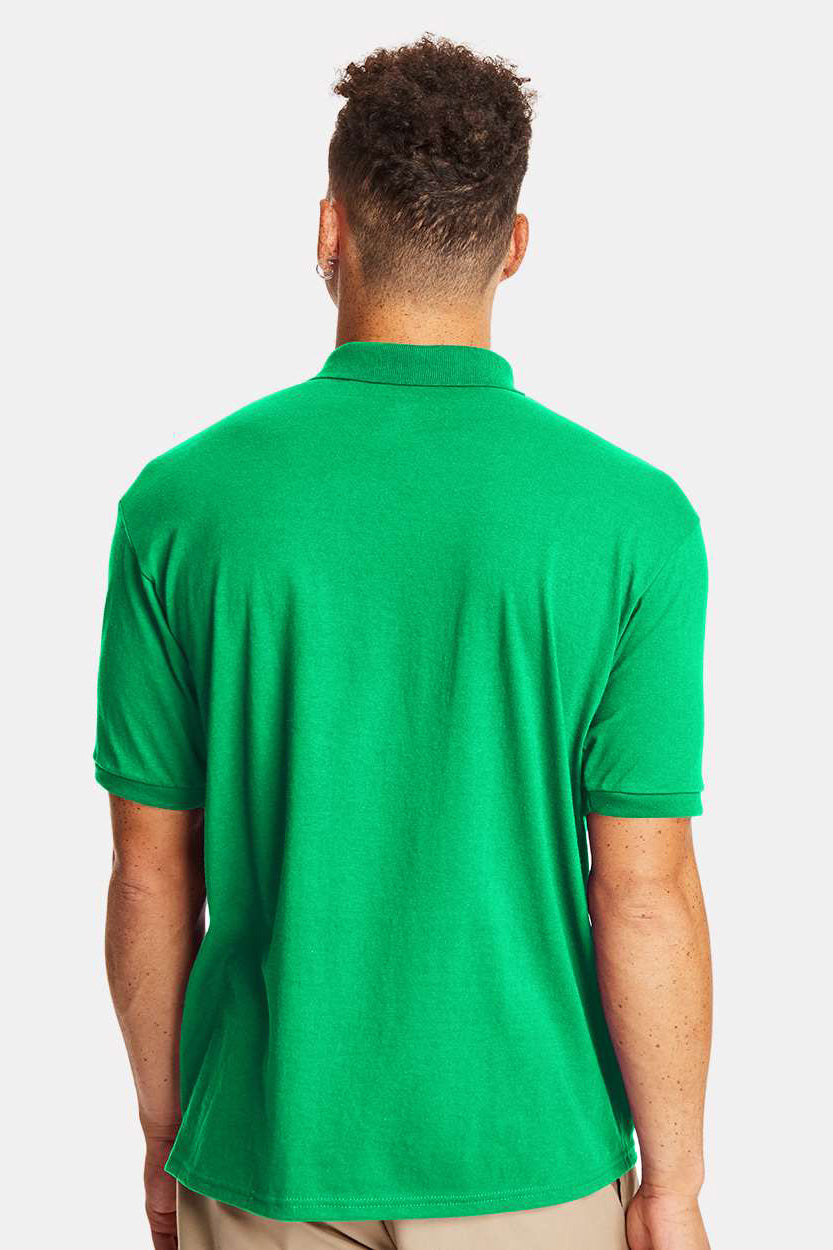 Hanes 054X/054 Mens EcoSmart Short Sleeve Polo Shirt Kelly Green Model Back