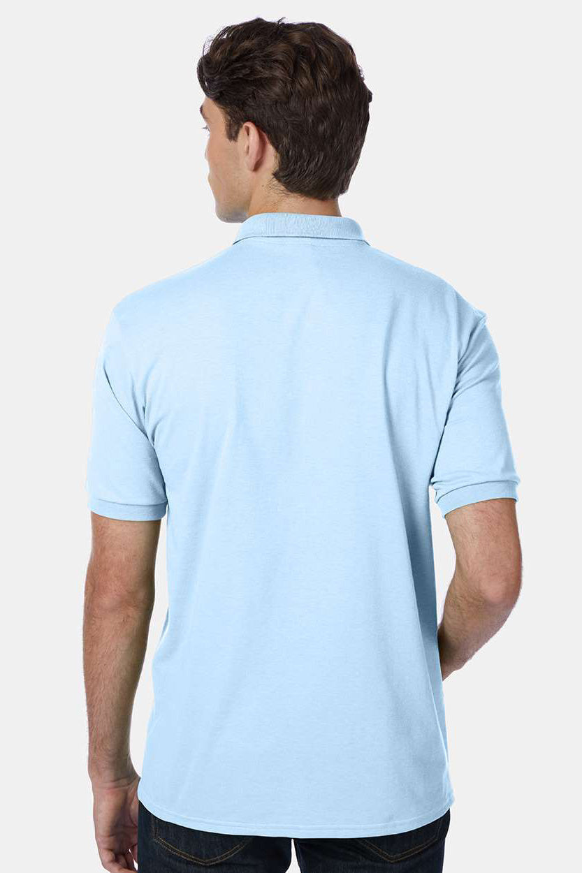 Hanes 054X/054 Mens EcoSmart Short Sleeve Polo Shirt Light Blue Model Back