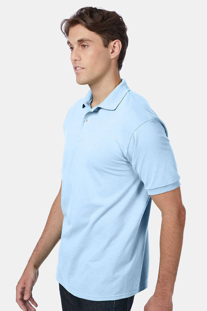 Hanes 054X/054 Mens EcoSmart Short Sleeve Polo Shirt Light Blue Model Side