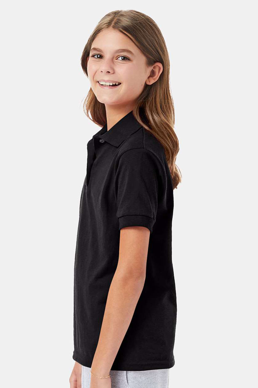 Hanes 054Y Youth EcoSmart Short Sleeve Polo Shirt Black Model Side