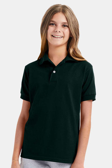 Hanes 054Y Youth EcoSmart Short Sleeve Polo Shirt Deep Forest Green Model Front