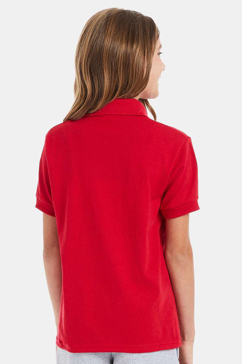 Hanes 054Y Youth EcoSmart Short Sleeve Polo Shirt Deep Red Model Back