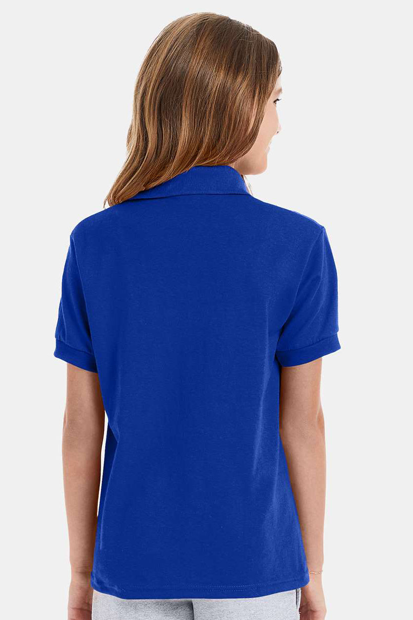 Hanes 054Y Youth EcoSmart Short Sleeve Polo Shirt Deep Royal Blue Model Back