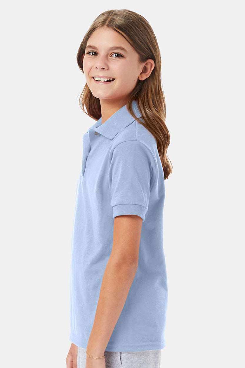 Hanes 054Y Youth EcoSmart Short Sleeve Polo Shirt Light Blue Model Side