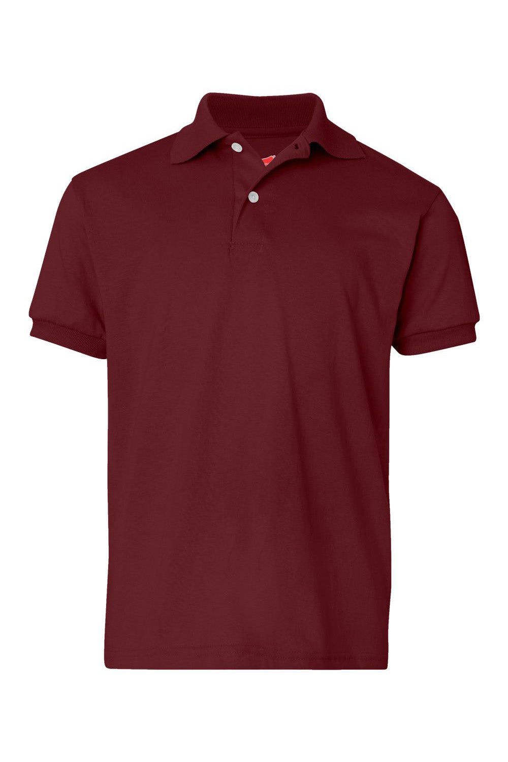 Hanes 054Y Youth EcoSmart Short Sleeve Polo Shirt Maroon Flat Front