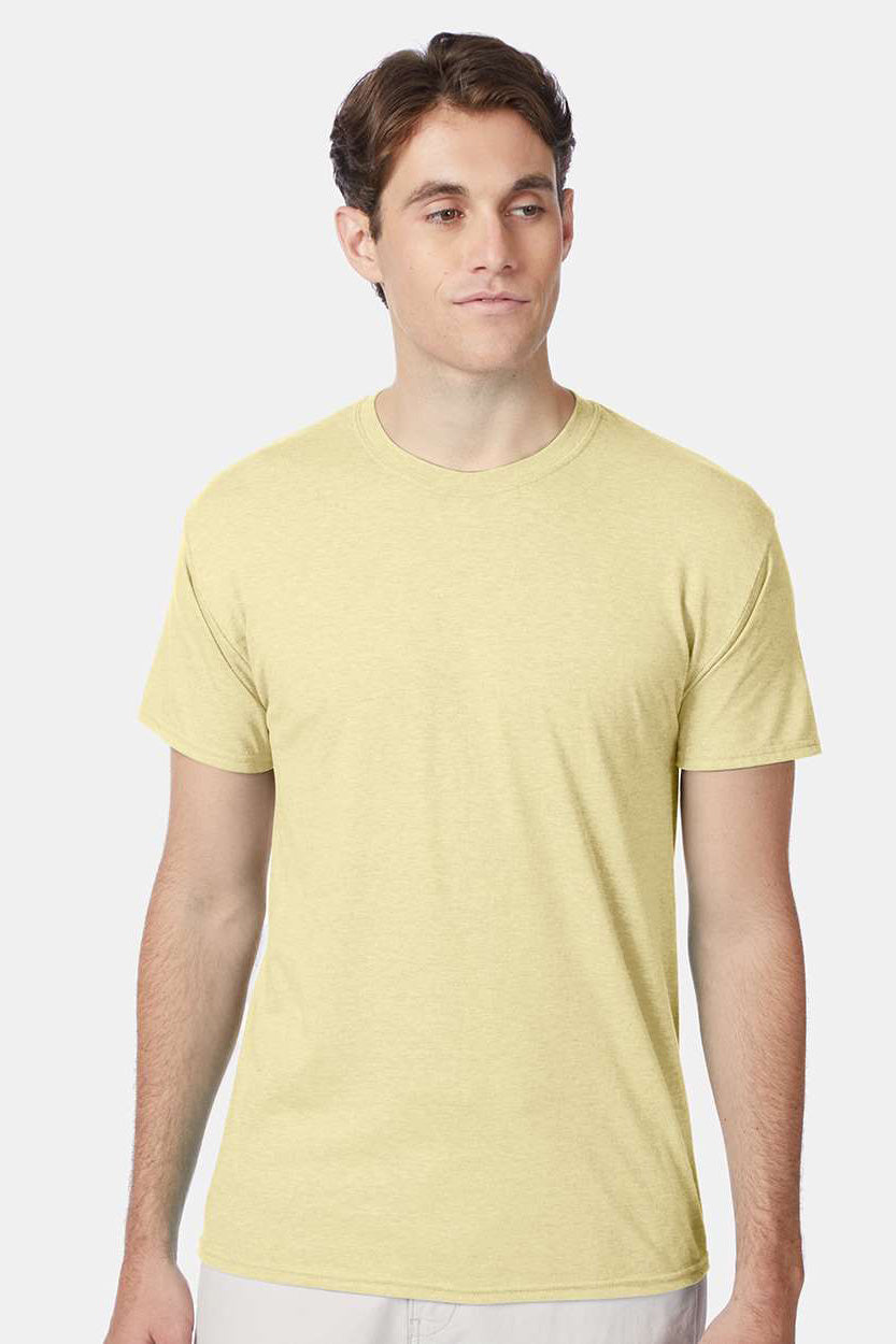 Hanes 42TB Mens X-Temp FreshIQ Moisture Wicking Short Sleeve Crewneck T-Shirt Heather Lemon Merangue Yellow Model Front