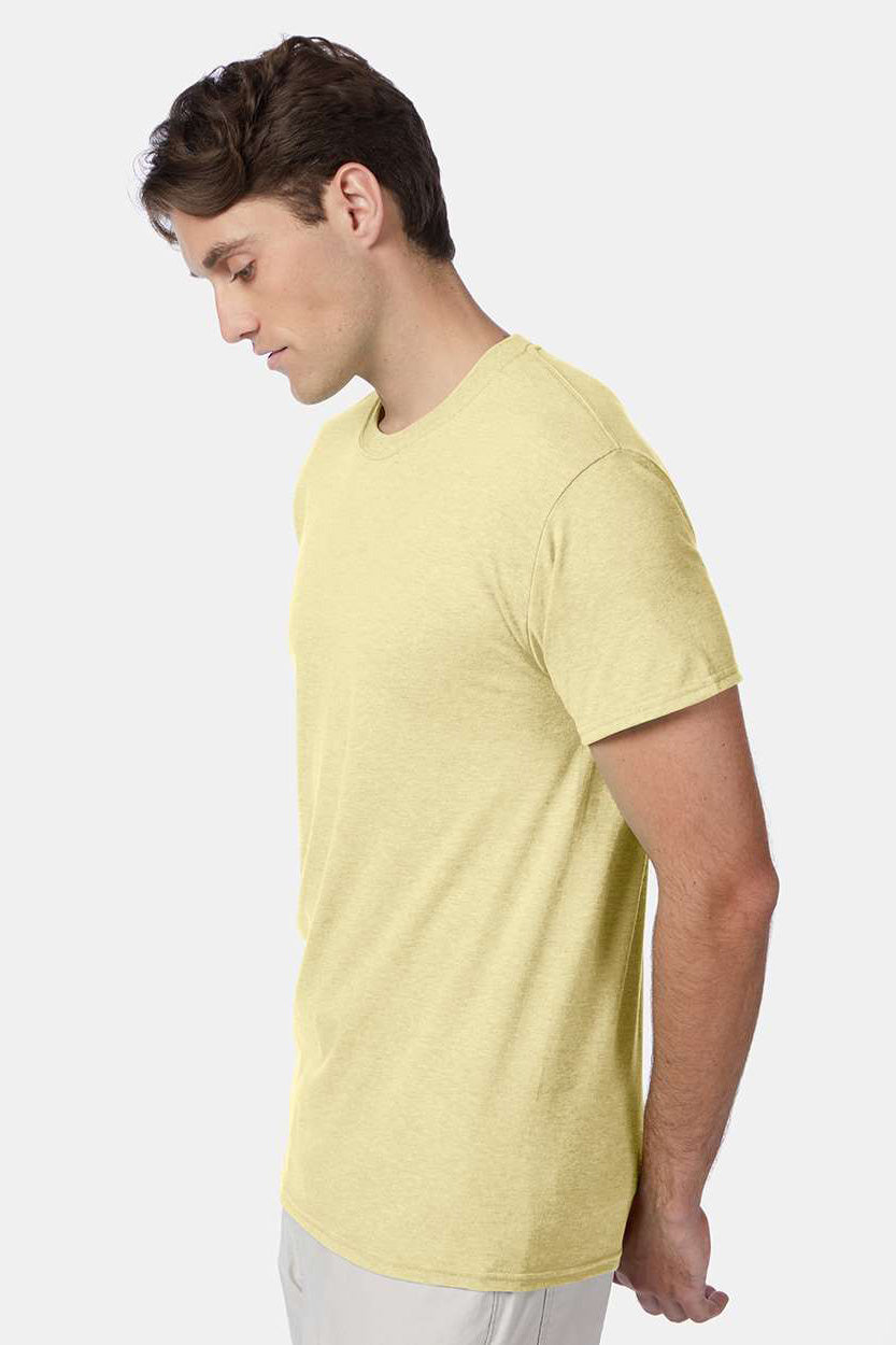 Hanes 42TB Mens X-Temp FreshIQ Moisture Wicking Short Sleeve Crewneck T-Shirt Heather Lemon Merangue Yellow Model Side