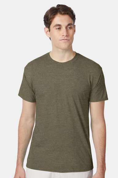 Hanes 42TB Mens X-Temp FreshIQ Moisture Wicking Short Sleeve Crewneck T-Shirt Military Green Model Front