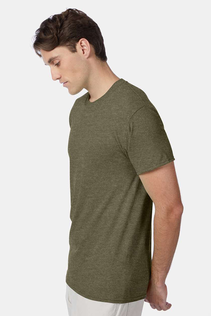 Hanes 42TB Mens X-Temp FreshIQ Moisture Wicking Short Sleeve Crewneck T-Shirt Military Green Model Side