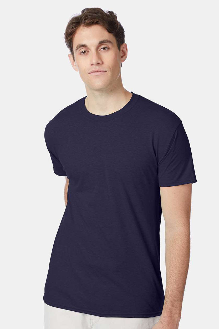 Hanes 42TB Mens X-Temp FreshIQ Moisture Wicking Short Sleeve Crewneck T-Shirt Navy Blue Model Front