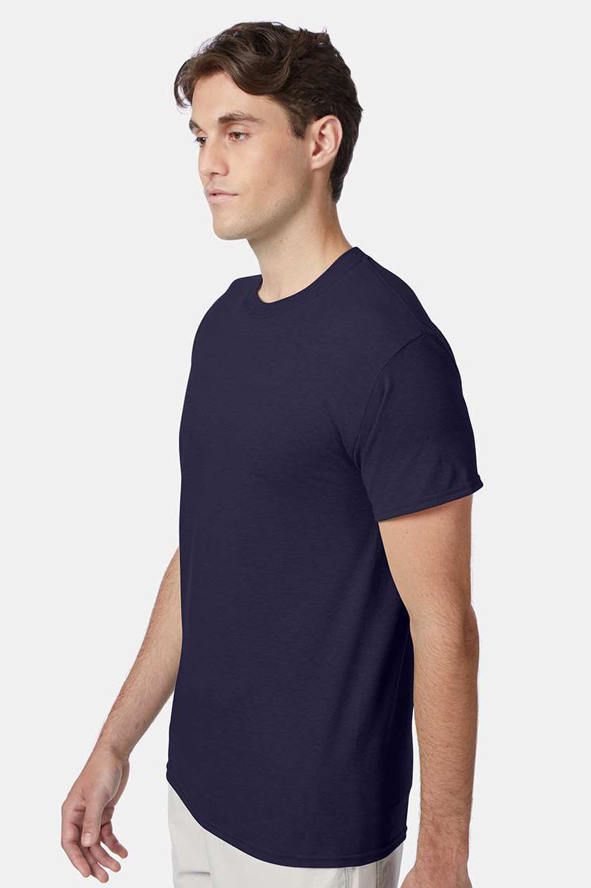 Hanes 42TB Mens X-Temp FreshIQ Moisture Wicking Short Sleeve Crewneck T-Shirt Navy Blue Model Side