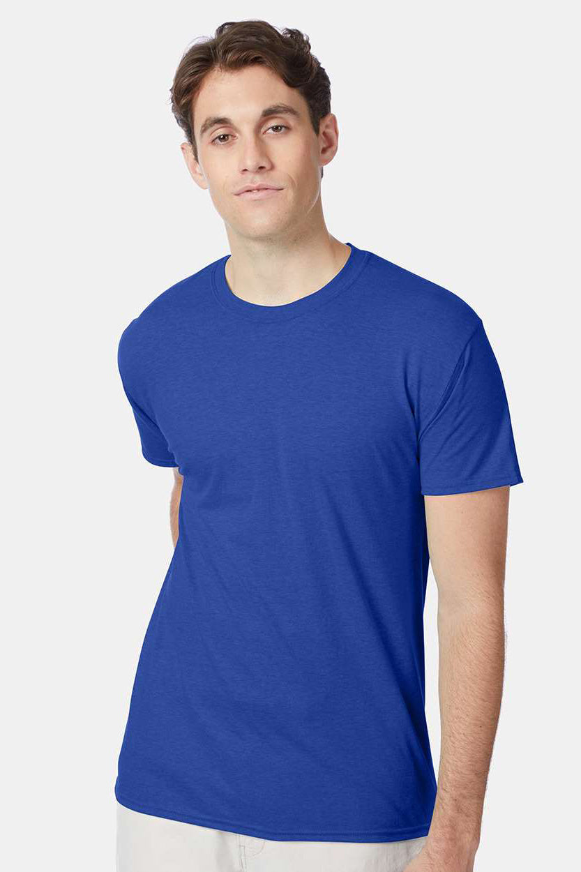 Hanes 42TB Mens X-Temp FreshIQ Moisture Wicking Short Sleeve Crewneck T-Shirt Royal Blue Model Front