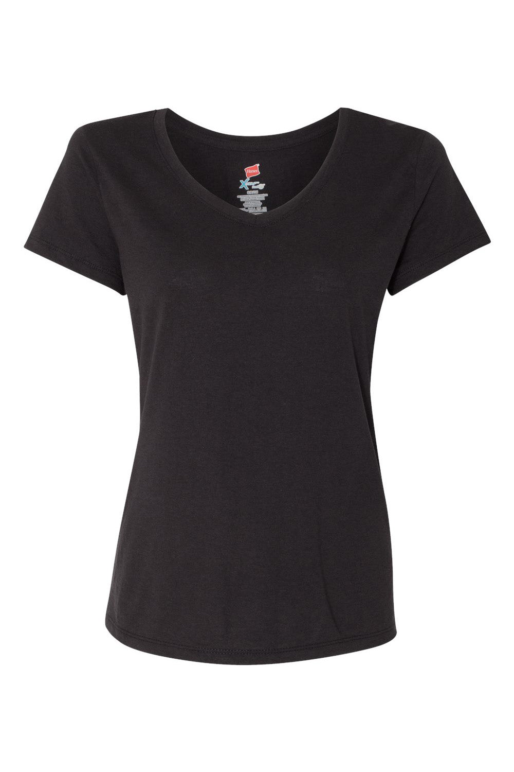 Hanes 42VT Womens X-Temp FreshIQ Moisture Wicking Short Sleeve V-Neck T-Shirt Solid Black Flat Front