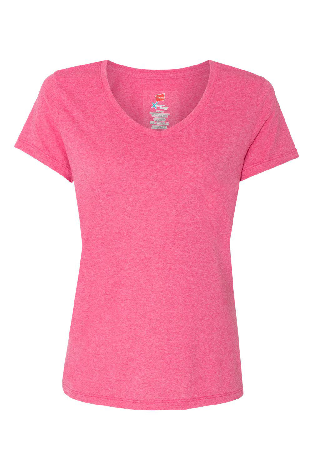 Hanes 42VT Womens X-Temp FreshIQ Moisture Wicking Short Sleeve V-Neck T-Shirt Jazzberry Pink Flat Front