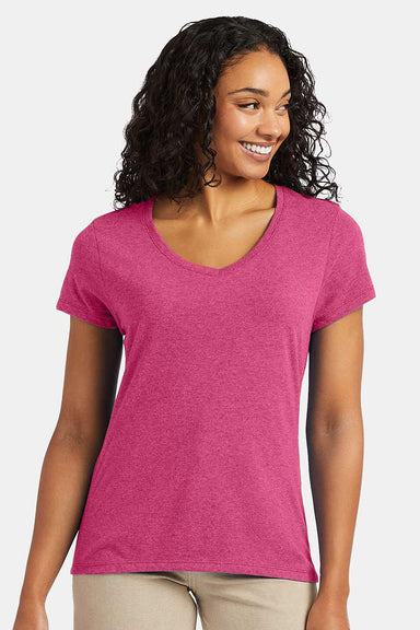 Hanes 42VT Womens X-Temp FreshIQ Moisture Wicking Short Sleeve V-Neck T-Shirt Jazzberry Pink Model Front