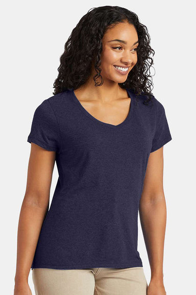 Hanes 42VT Womens X-Temp FreshIQ Moisture Wicking Short Sleeve V-Neck T-Shirt Navy Blue Model Front