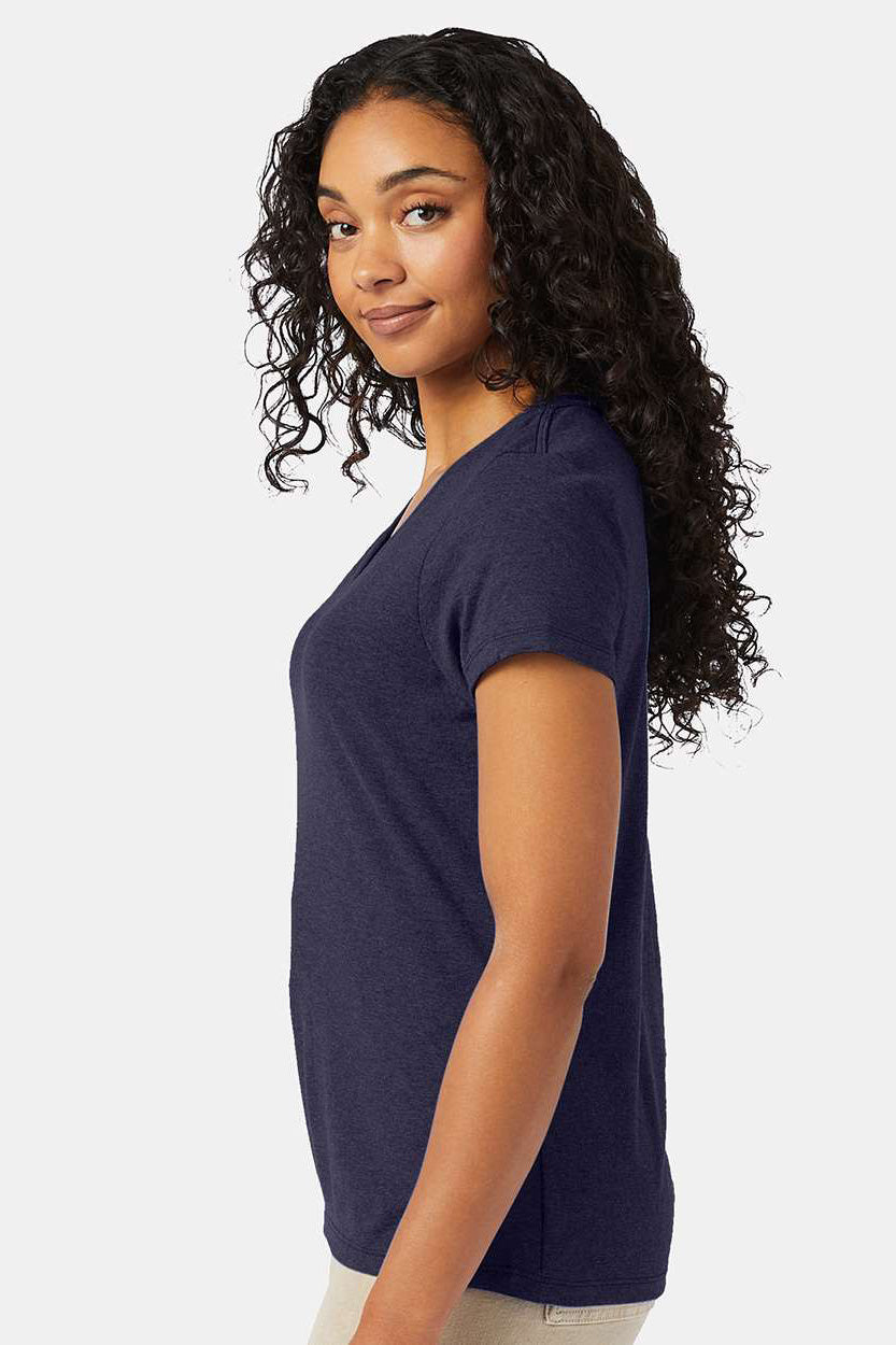 Hanes 42VT Womens X-Temp FreshIQ Moisture Wicking Short Sleeve V-Neck T-Shirt Navy Blue Model Side