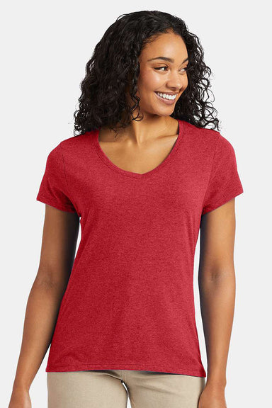 Hanes 42VT Womens X-Temp FreshIQ Moisture Wicking Short Sleeve V-Neck T-Shirt Red Model Front