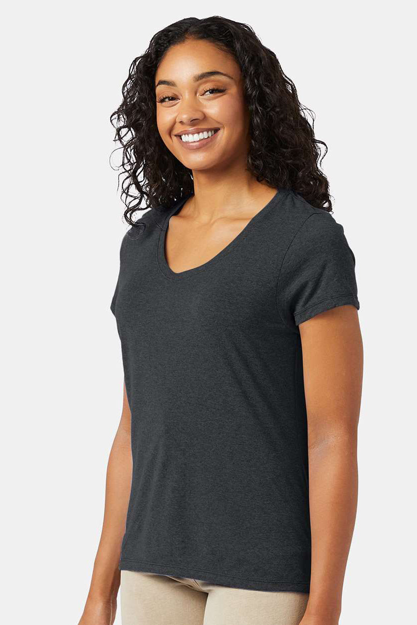 Hanes 42VT Womens X-Temp FreshIQ Moisture Wicking Short Sleeve V-Neck T-Shirt Slate Grey Model Side