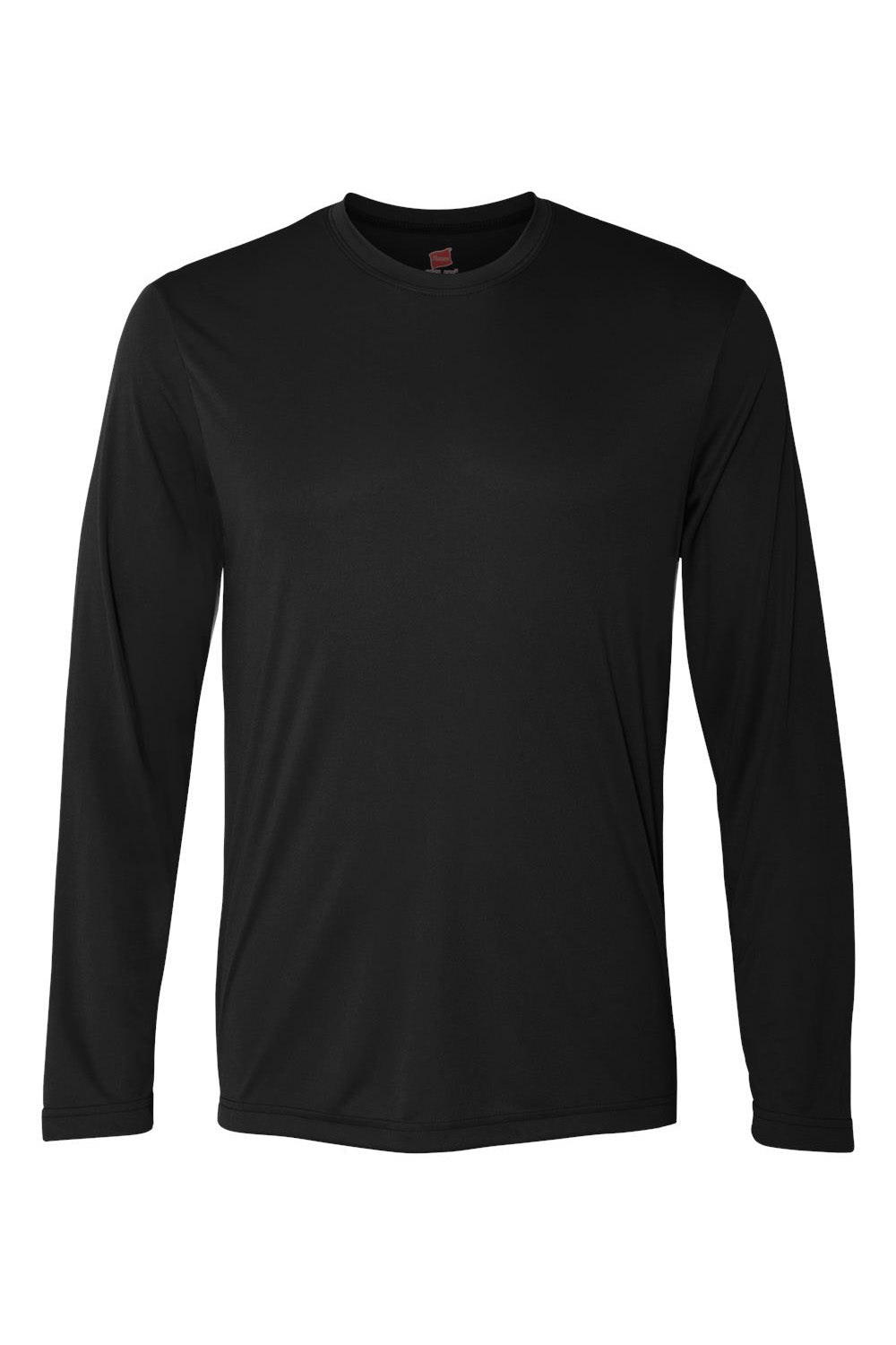 Hanes 482L Mens Cool DRI FreshIQ Moisture Wicking Long Sleeve Crewneck T-Shirt Black Flat Front