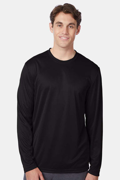 Hanes 482L Mens Cool DRI FreshIQ Moisture Wicking Long Sleeve Crewneck T-Shirt Black Model Front