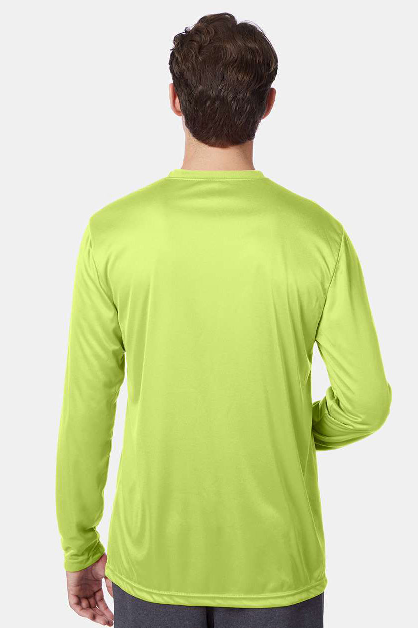 Hanes 482L Mens Cool DRI FreshIQ Moisture Wicking Long Sleeve Crewneck T-Shirt Safety Green Model Back