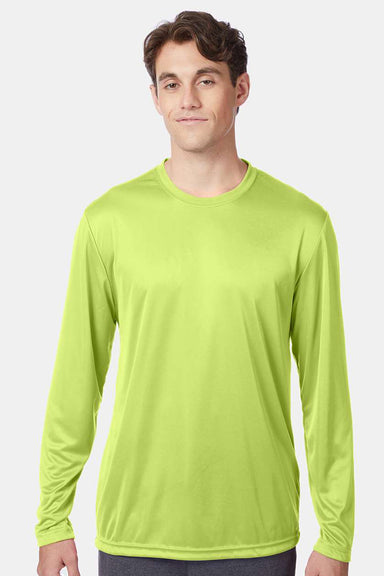 Hanes 482L Mens Cool DRI FreshIQ Moisture Wicking Long Sleeve Crewneck T-Shirt Safety Green Model Front