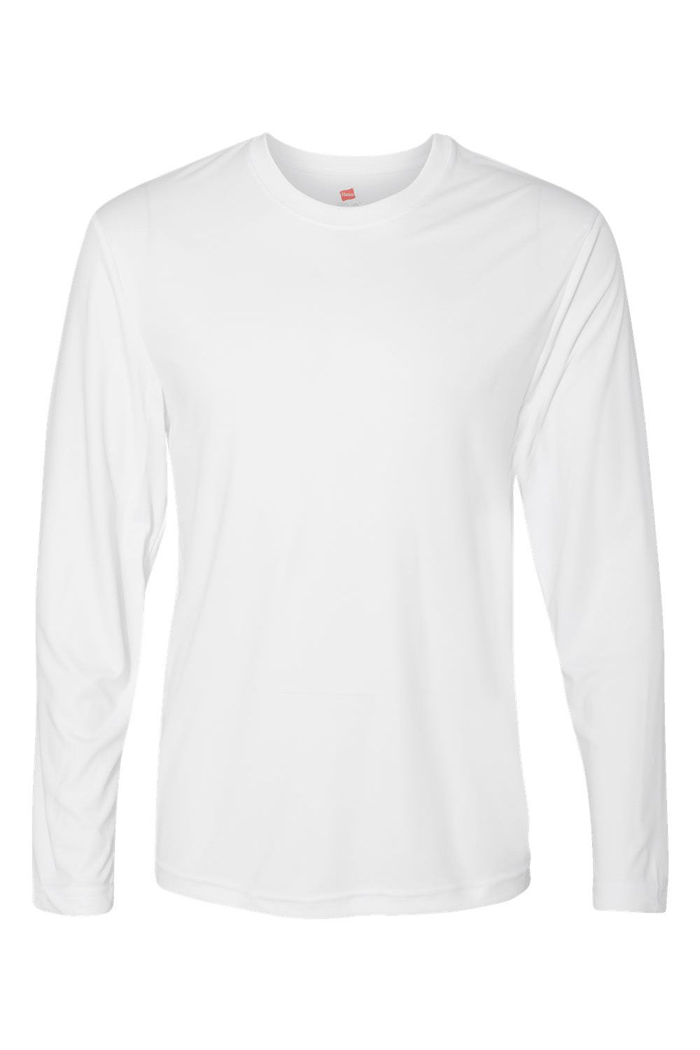 Hanes 482L Mens Cool DRI FreshIQ Moisture Wicking Long Sleeve Crewneck T-Shirt White Flat Front