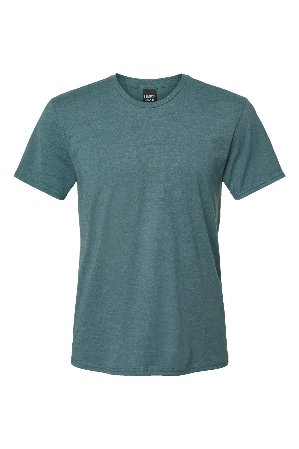 Hanes 4980 Mens Nano-T Short Sleeve Crewneck T-Shirt Heather Cactus Green Flat Front