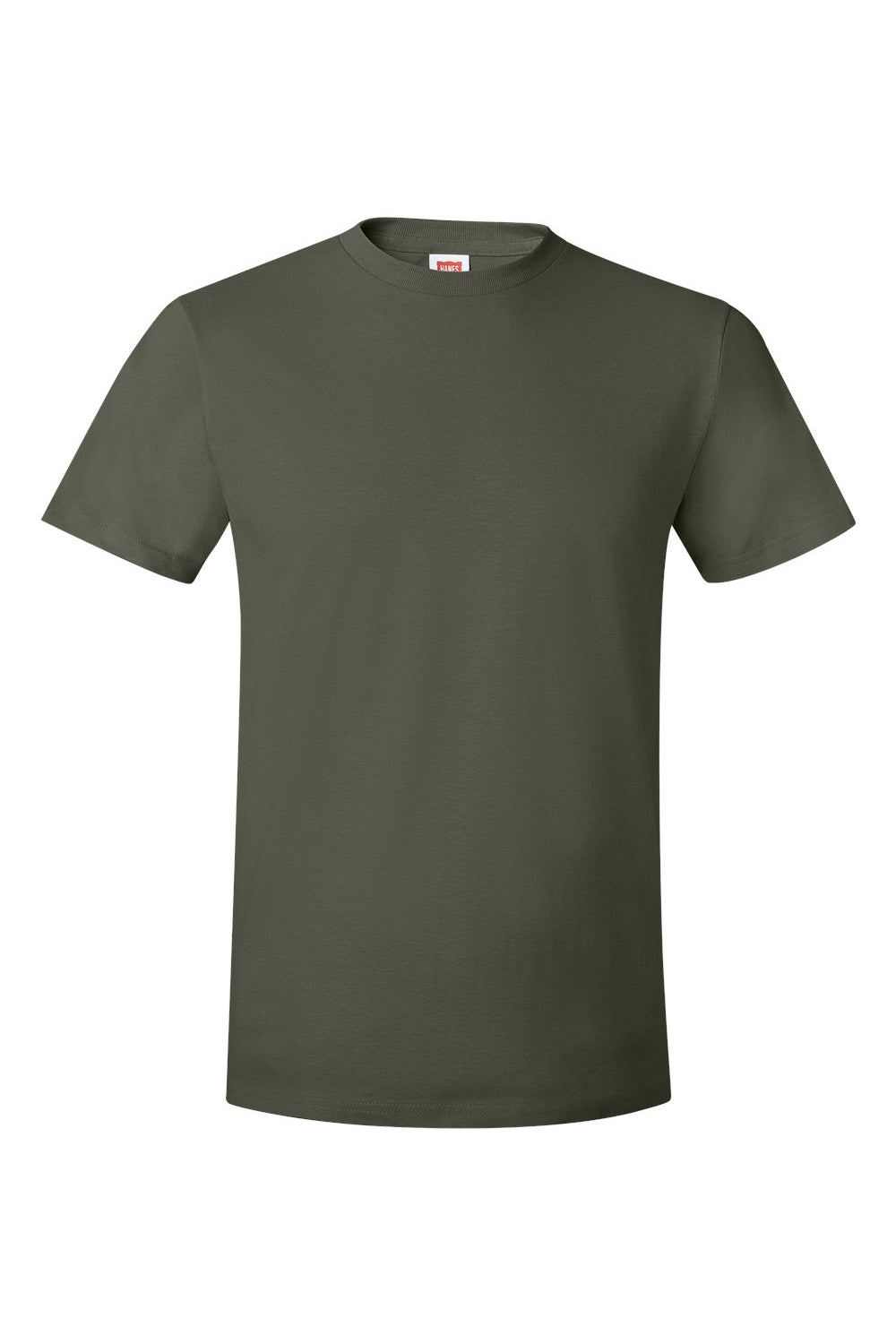 Hanes 4980 Mens Nano-T Short Sleeve Crewneck T-Shirt Fatigue Green Flat Front