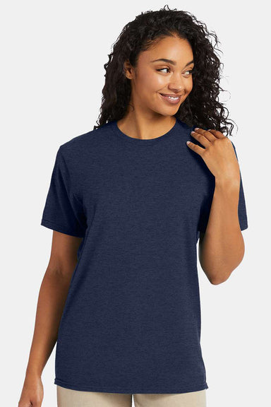 Hanes 4980 Mens Nano-T Short Sleeve Crewneck T-Shirt Heather Navy Blue Model Front