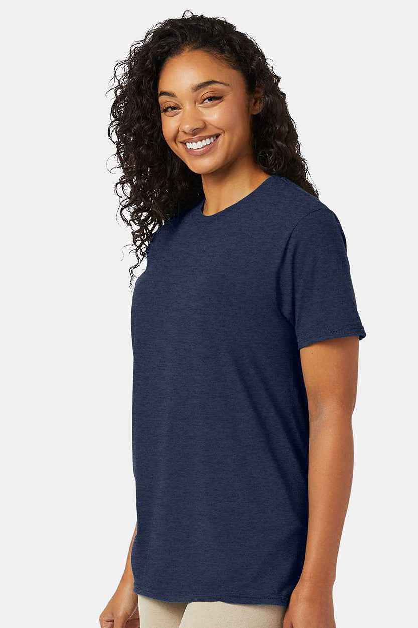 Hanes 4980 Mens Nano-T Short Sleeve Crewneck T-Shirt Heather Navy Blue Model Side