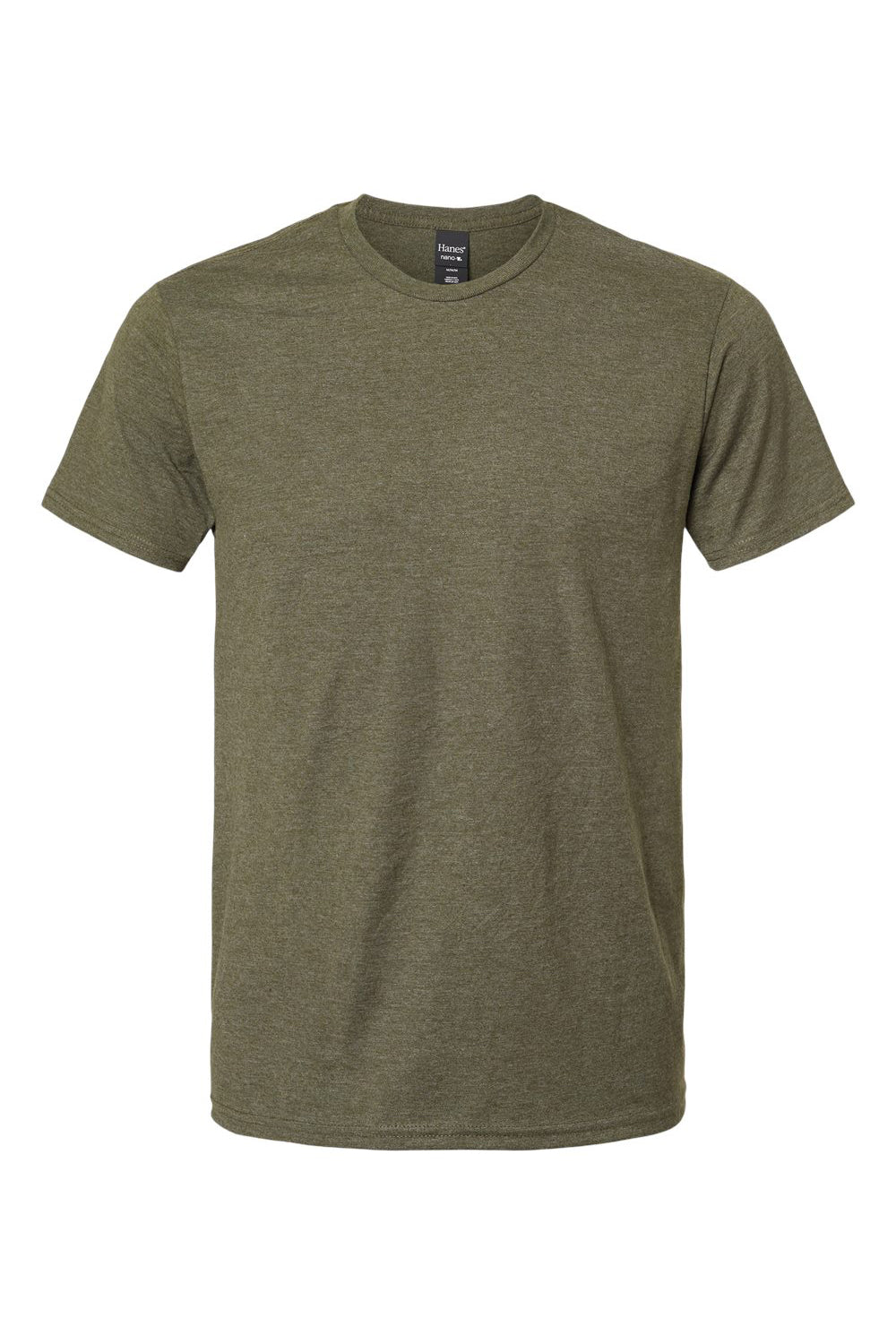 Hanes 4980 Mens Nano-T Short Sleeve Crewneck T-Shirt Heather Military Green Flat Front