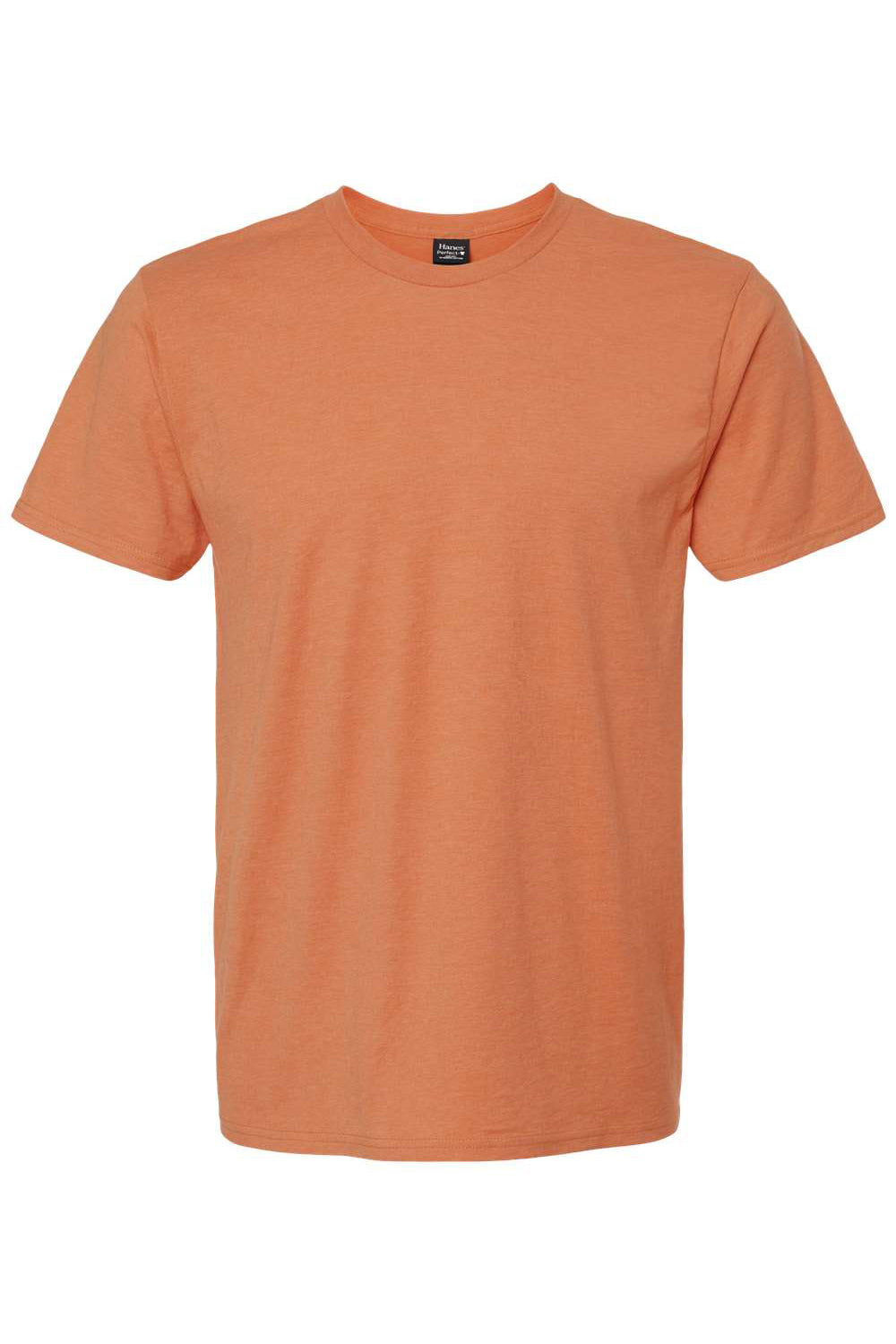 Hanes 4980 Mens Nano-T Short Sleeve Crewneck T-Shirt Heather Pumpkin Orange Flat Front