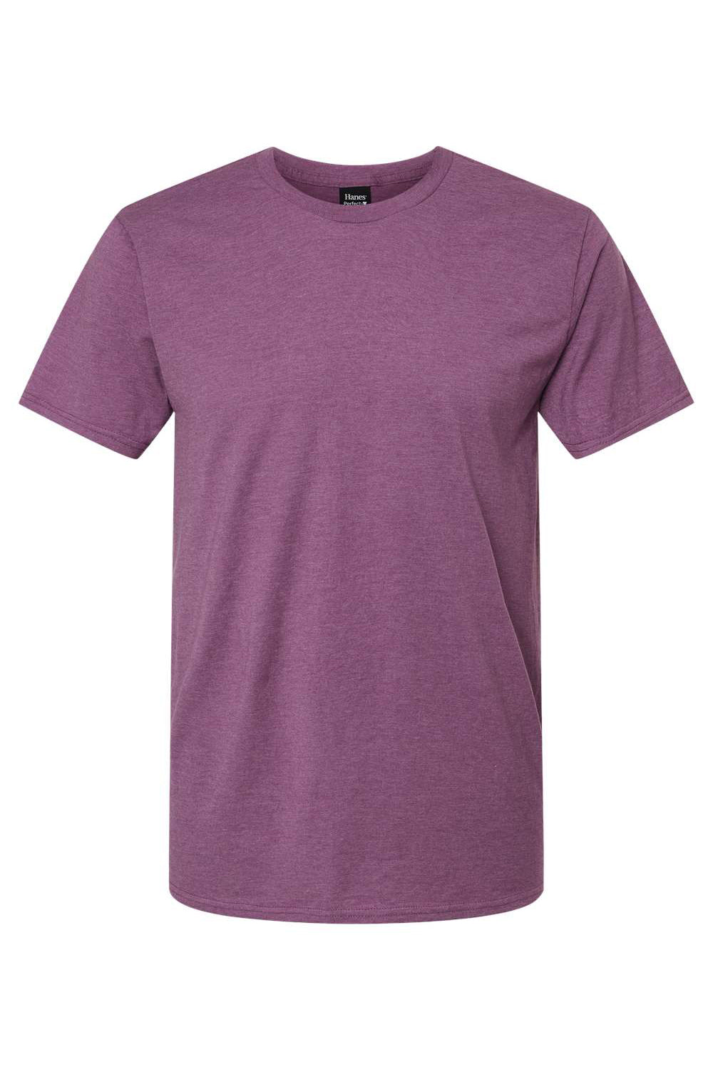 Hanes 4980 Mens Nano-T Short Sleeve Crewneck T-Shirt Heather Purple Rain Flat Front